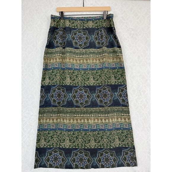 Vtg 90s Midi Skirt 16 Blue Brown Paisley Moody Grunge Boho Modest Whimsigoth Y2K - Picture 1 of 9